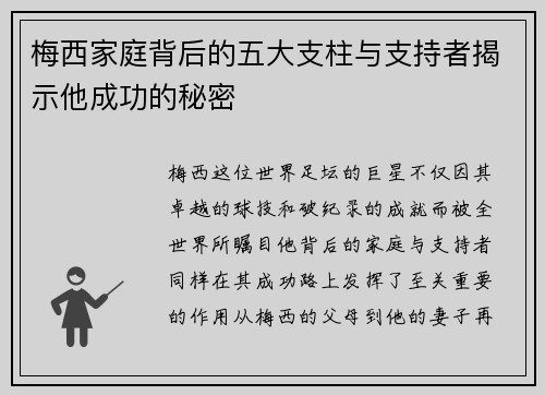 梅西家庭背后的五大支柱与支持者揭示他成功的秘密 梅西家庭背后的五大支柱与支持者揭示他成功的秘密